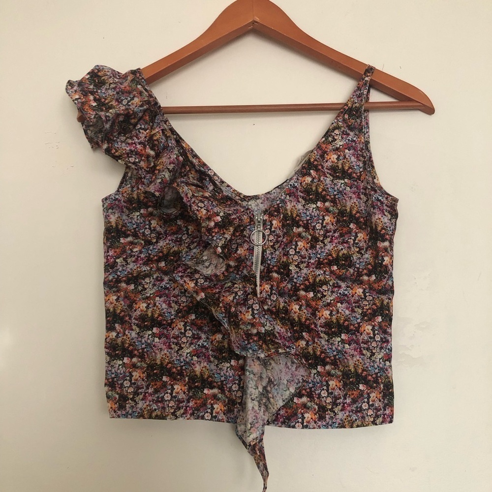 H&M floral zip up cami crop top